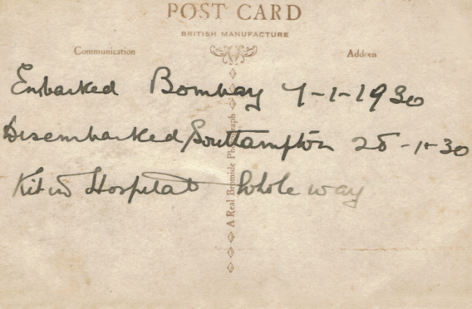 reverse of HMT Nevasa Postcard 2w